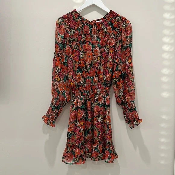 Misa Women's Marin Floral Long Sleeve Mini Dress Size Small Revolve Red Black - Picture 3 of 13